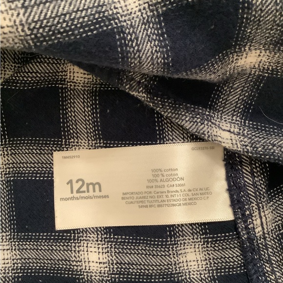 Carter’s Flannel shirt with Knit Hood, Size 12 Month - Picture 4 of 5